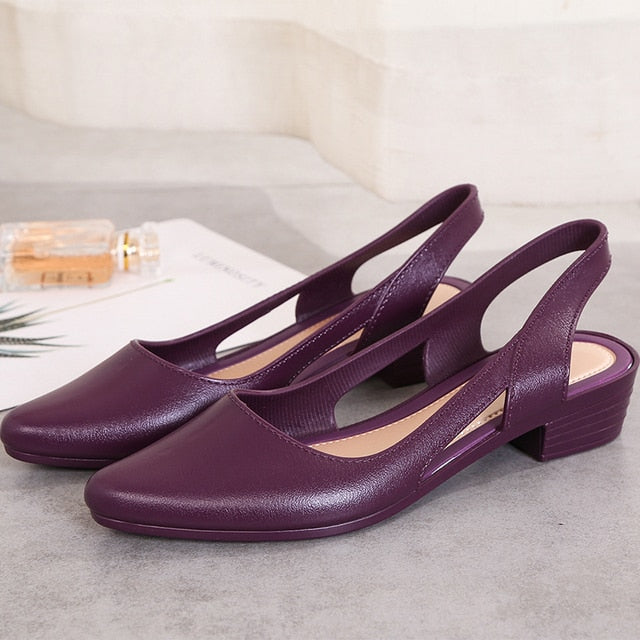 Slingback Pumps with Block Heel and Pointed Toe