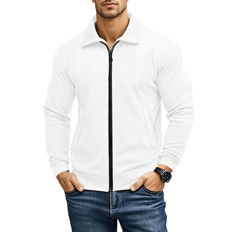 Men's Textured Full-Zip Knit Jacket with Polo Collar