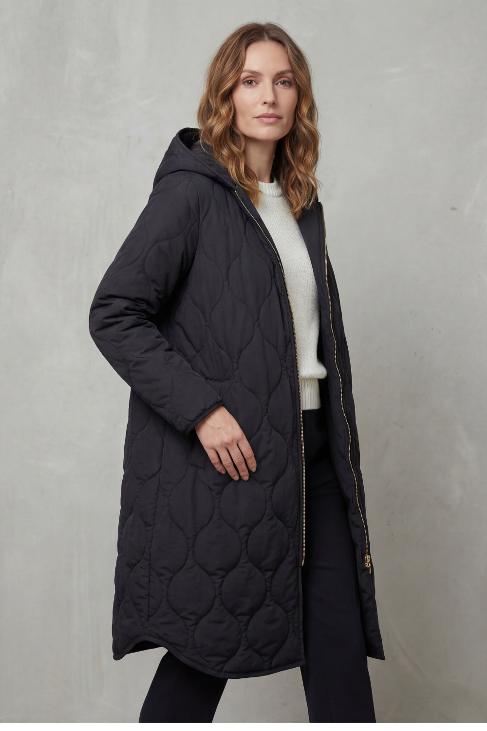 Women’s Longline Quilted Hooded Coat