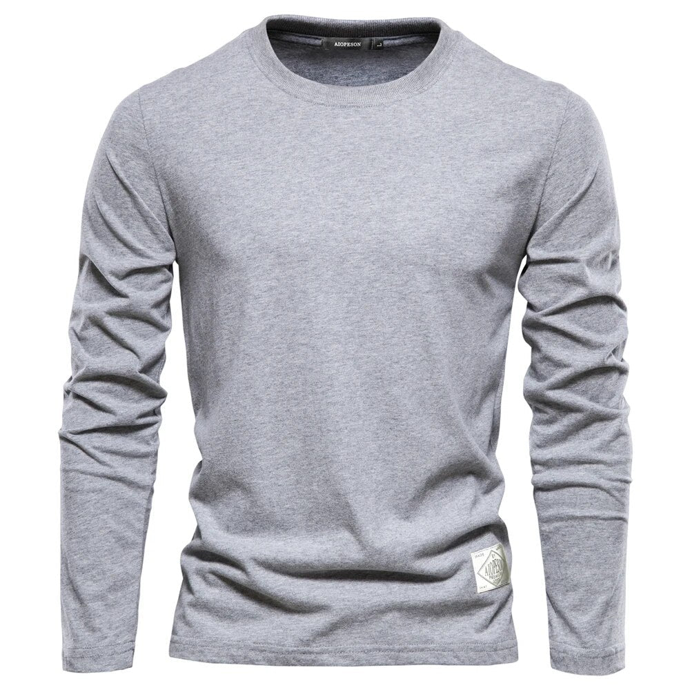 T-shirt homme en coton à manches longues et col rond