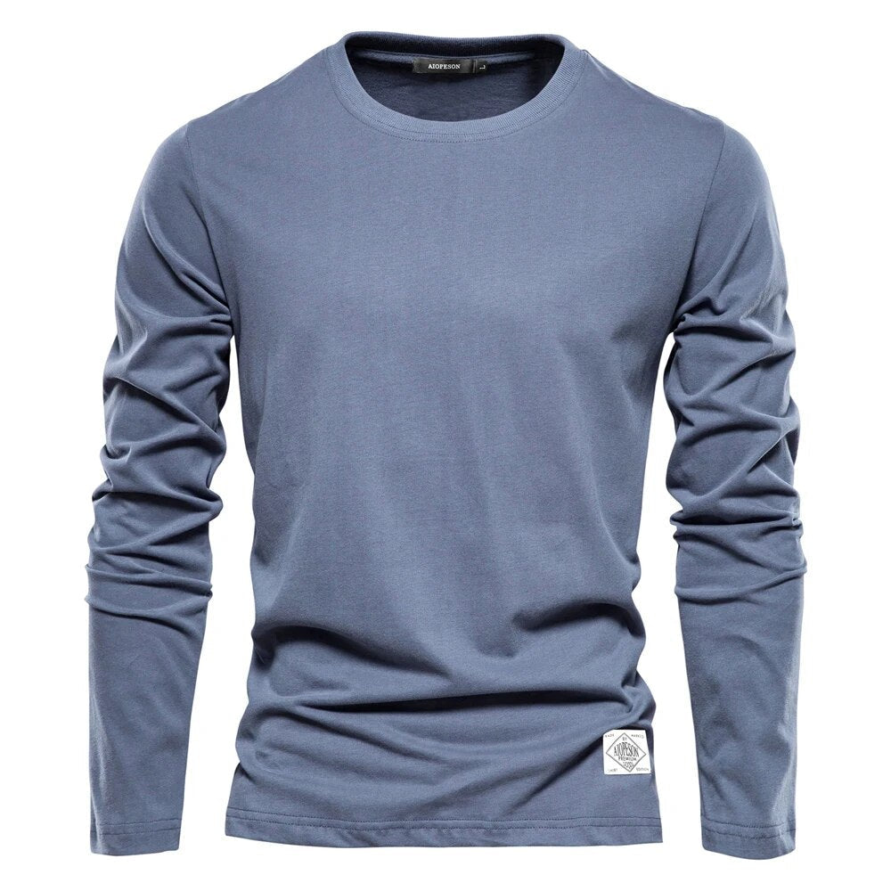 T-shirt homme en coton à manches longues et col rond