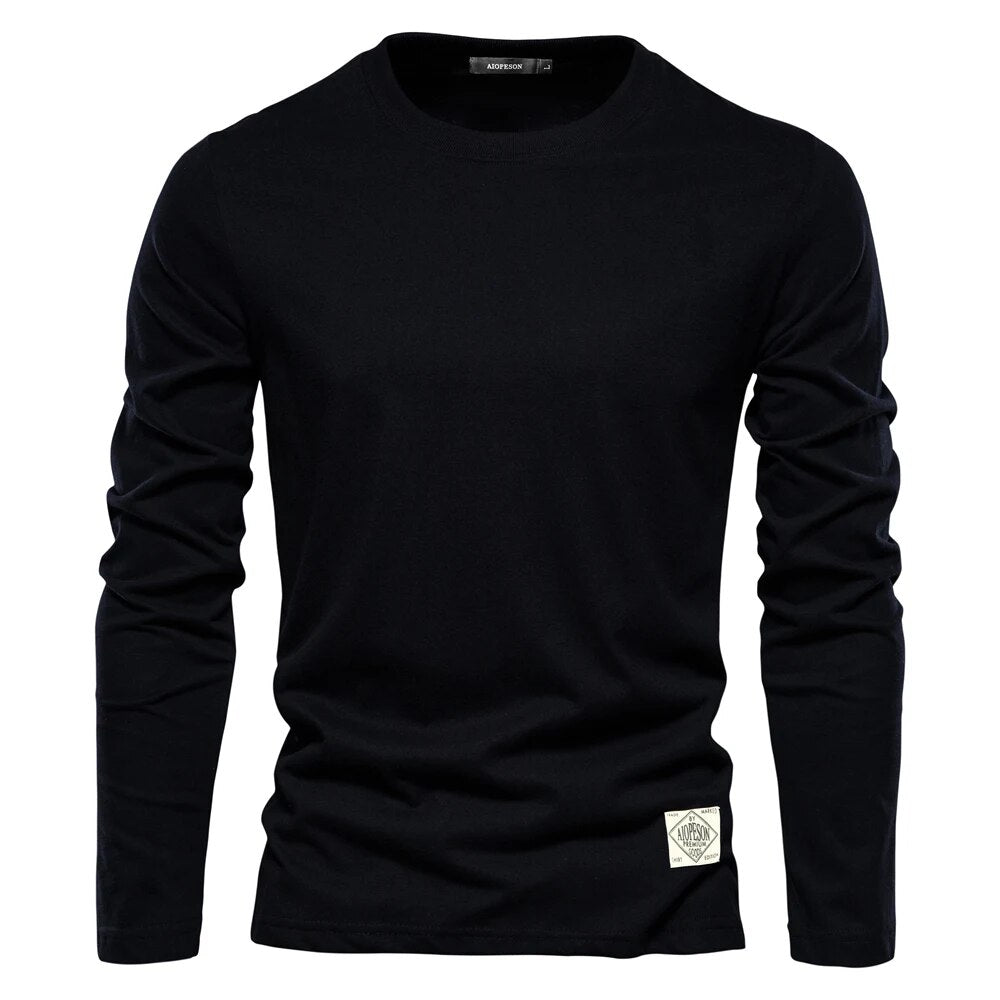 T-shirt homme en coton à manches longues et col rond