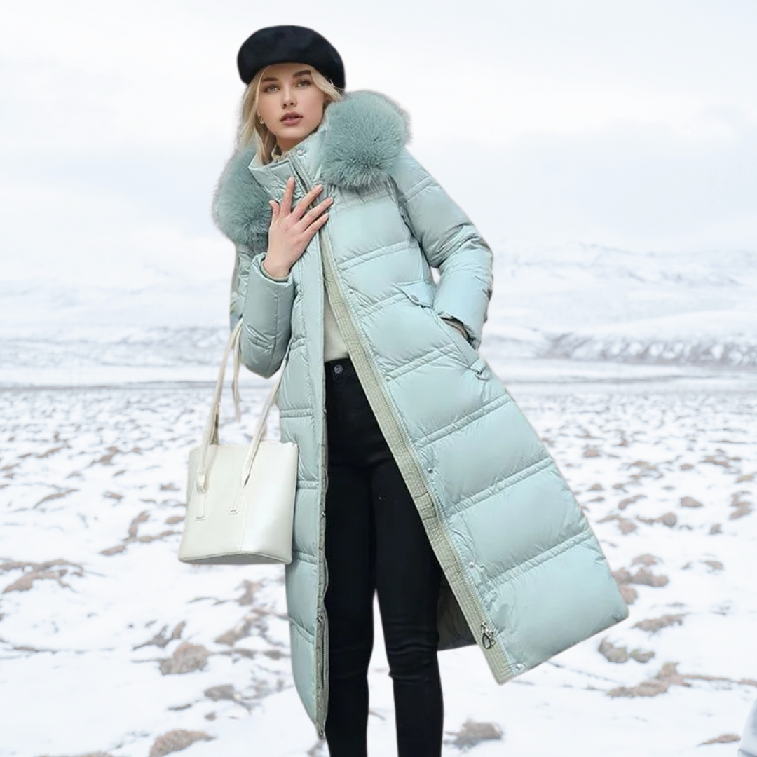 Parka longue pour femme avec capuche en fausse fourrure