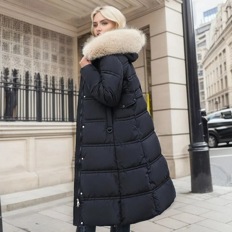 Parka longue pour femme avec capuche en fausse fourrure