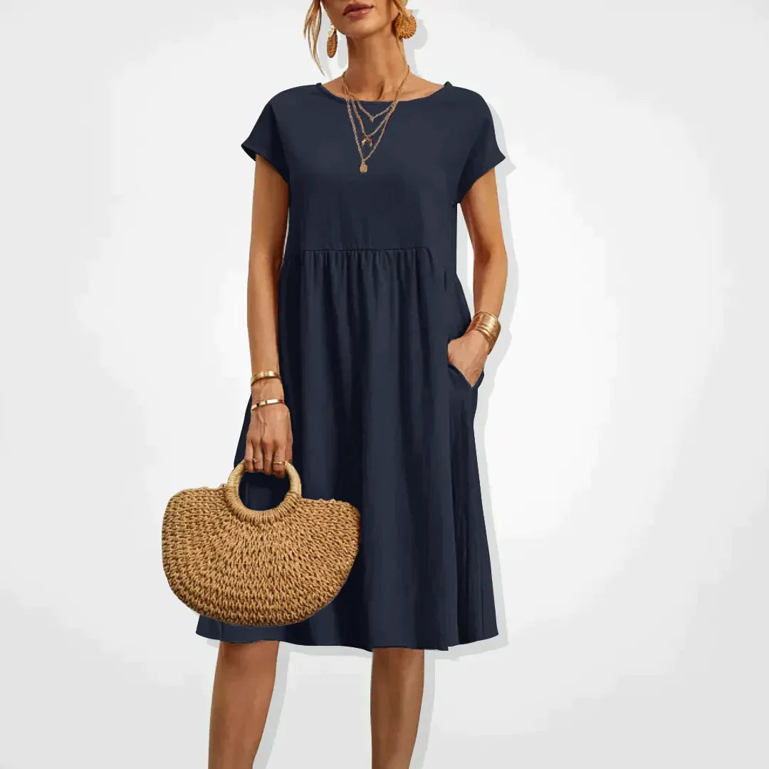 Relaxed Fit Midi Dress with Side Pockets