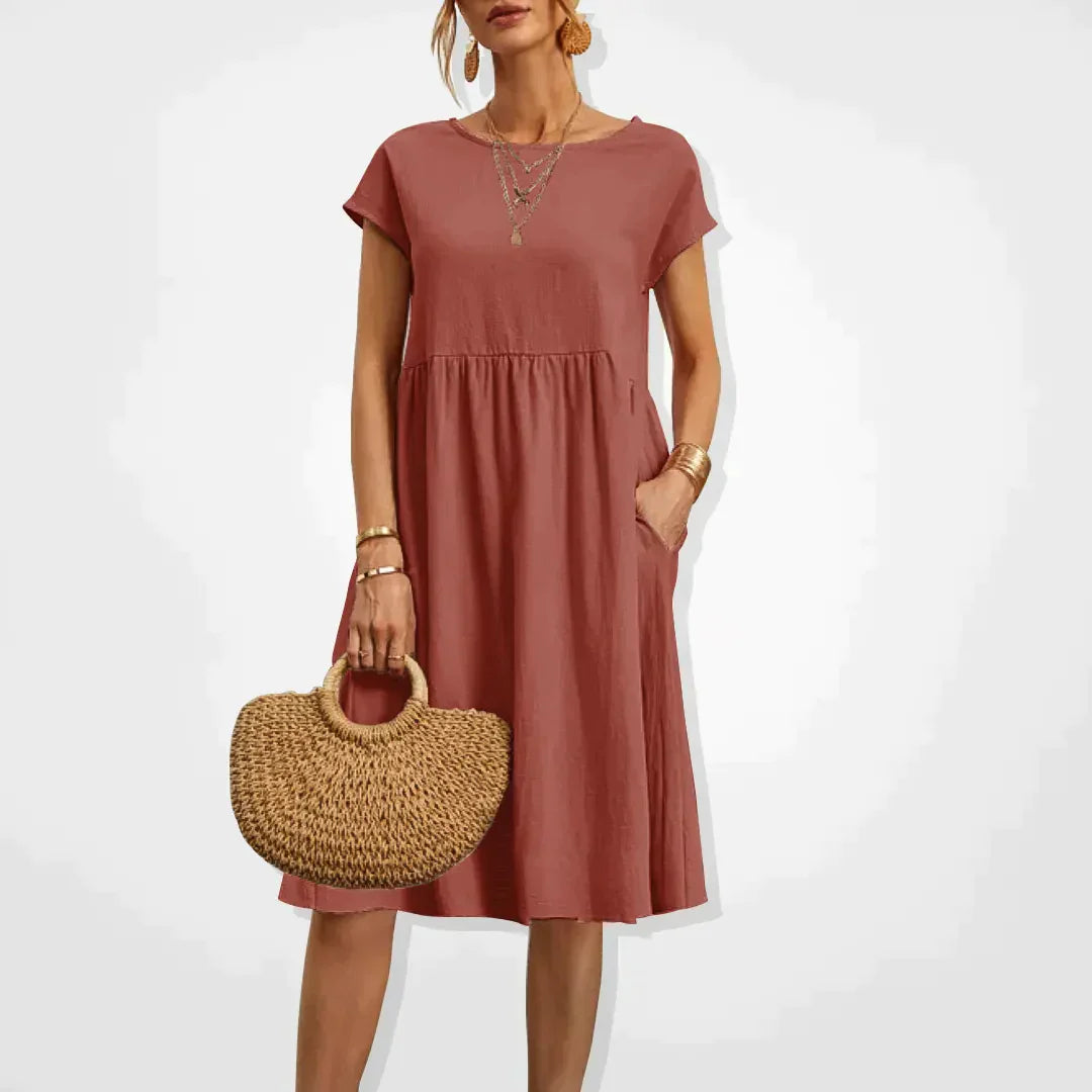 Relaxed Fit Midi Dress with Side Pockets