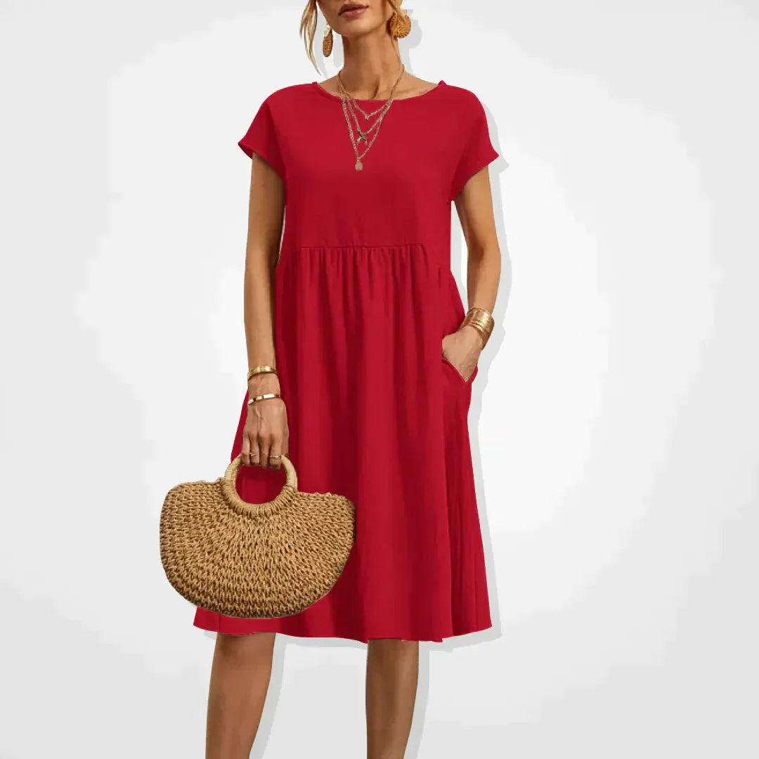 Relaxed Fit Midi Dress with Side Pockets