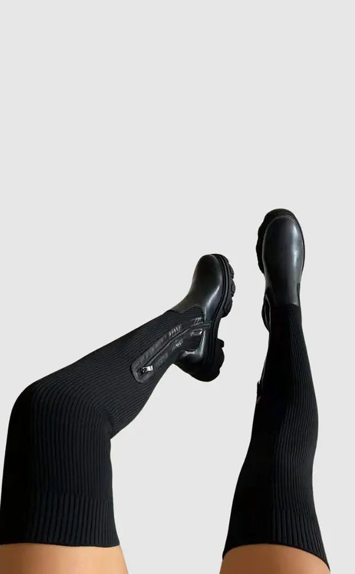 Bottes en maille pour femme au-dessus du genou | Bottes chaussettes extensibles à semelle plate