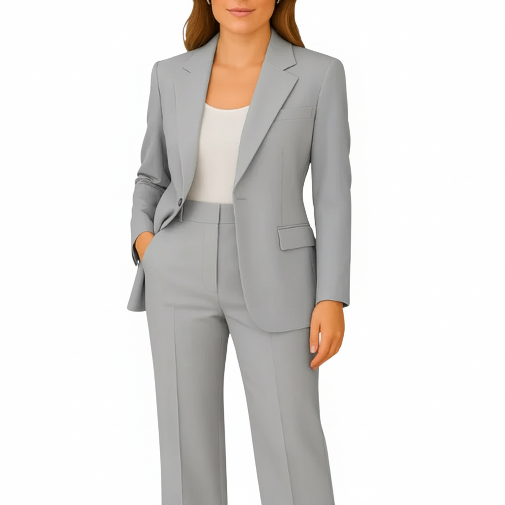 Single-Button Blazer and Trouser Suit Set