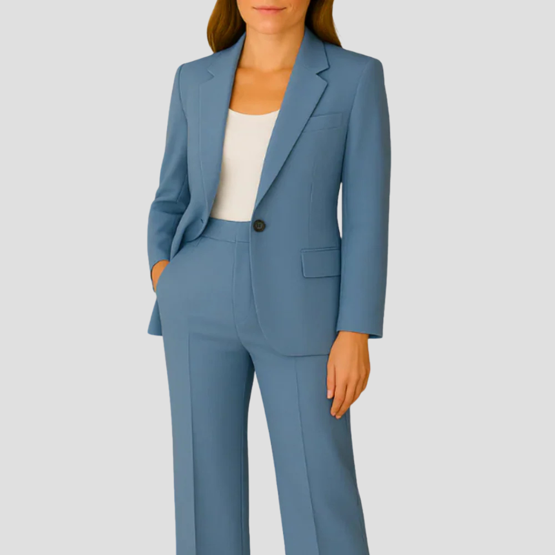 Single-Button Blazer and Trouser Suit Set
