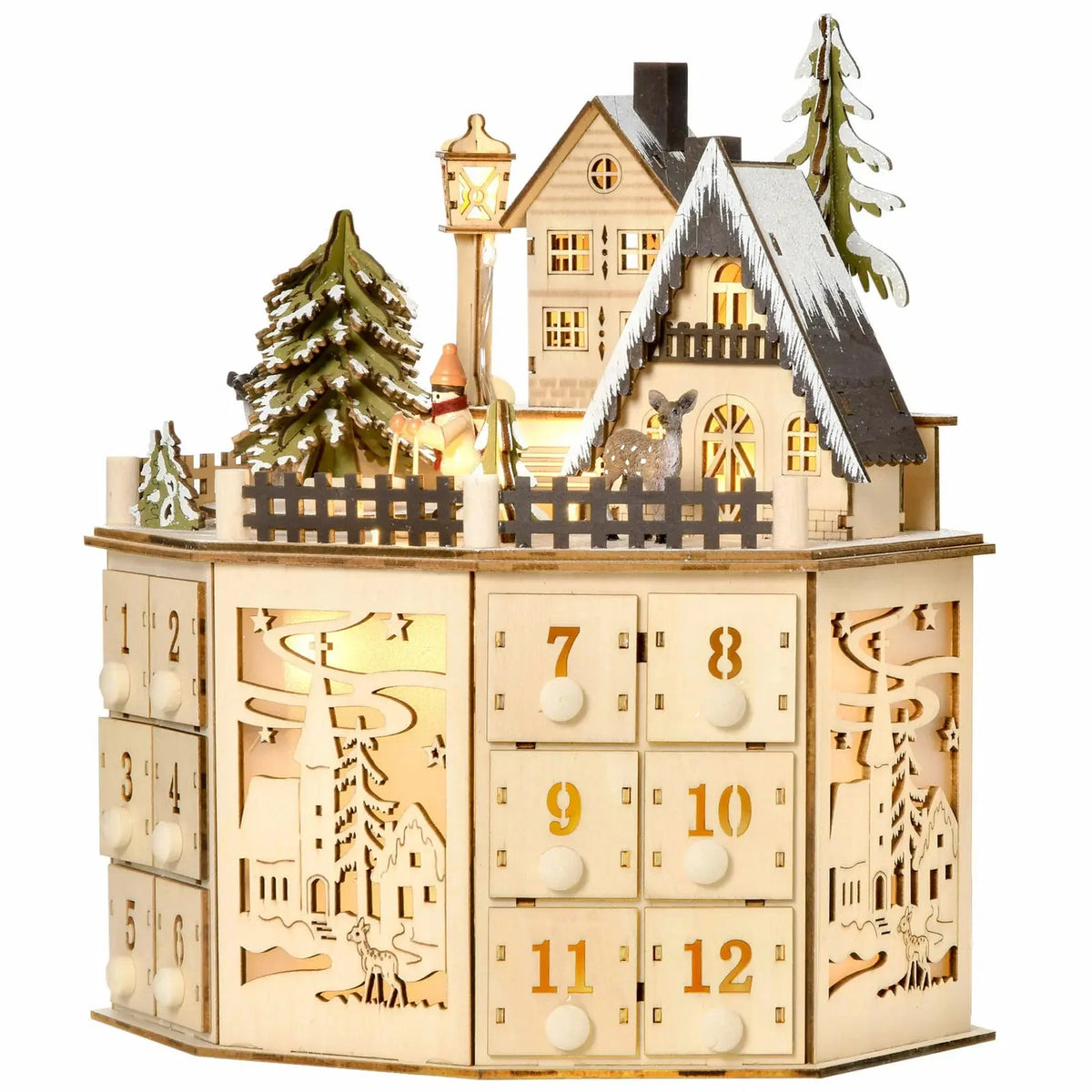Wooden Advent Calendar with LED Lights | 24 Fillable Drawers