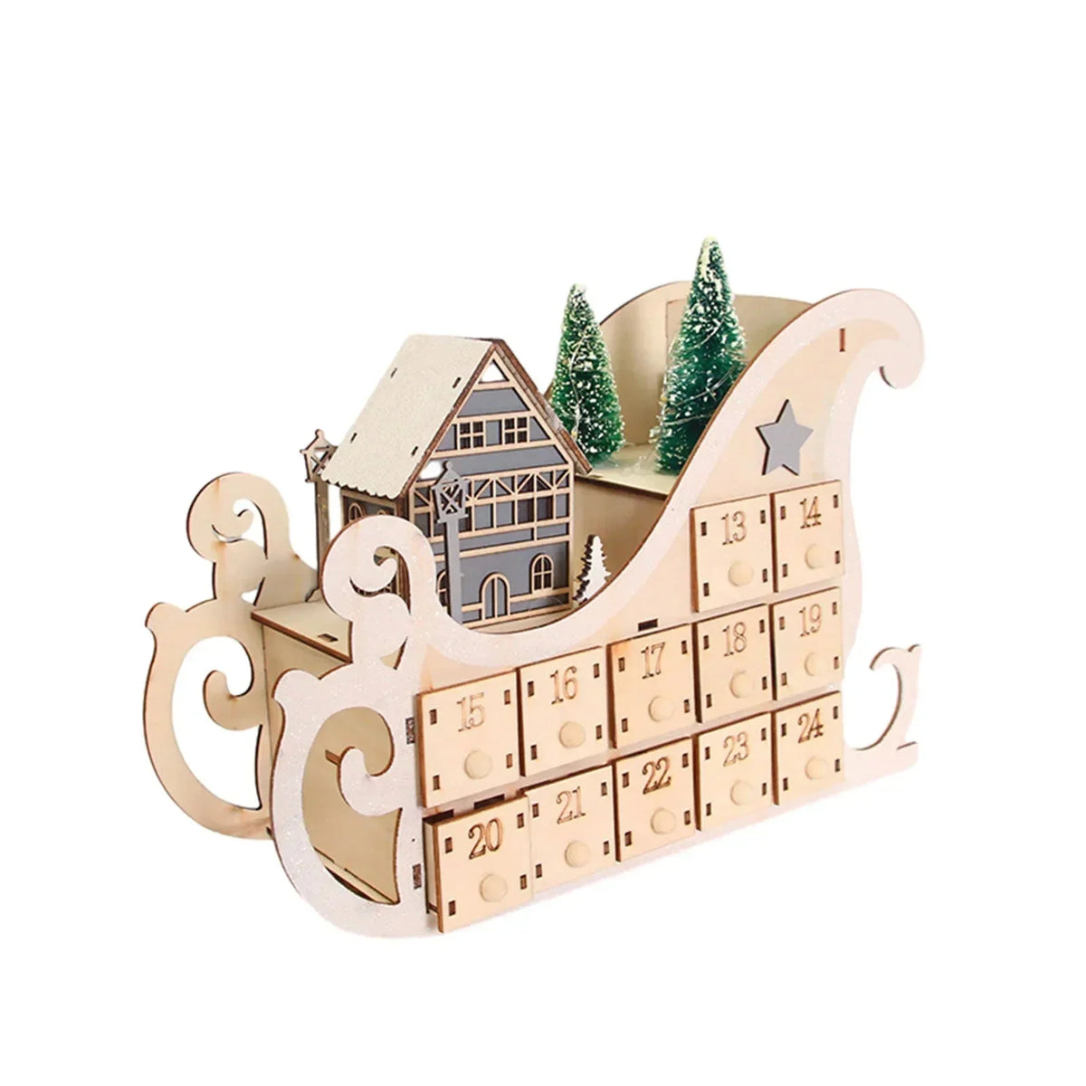 Wooden Advent Calendar with LED Lights | 24 Fillable Drawers