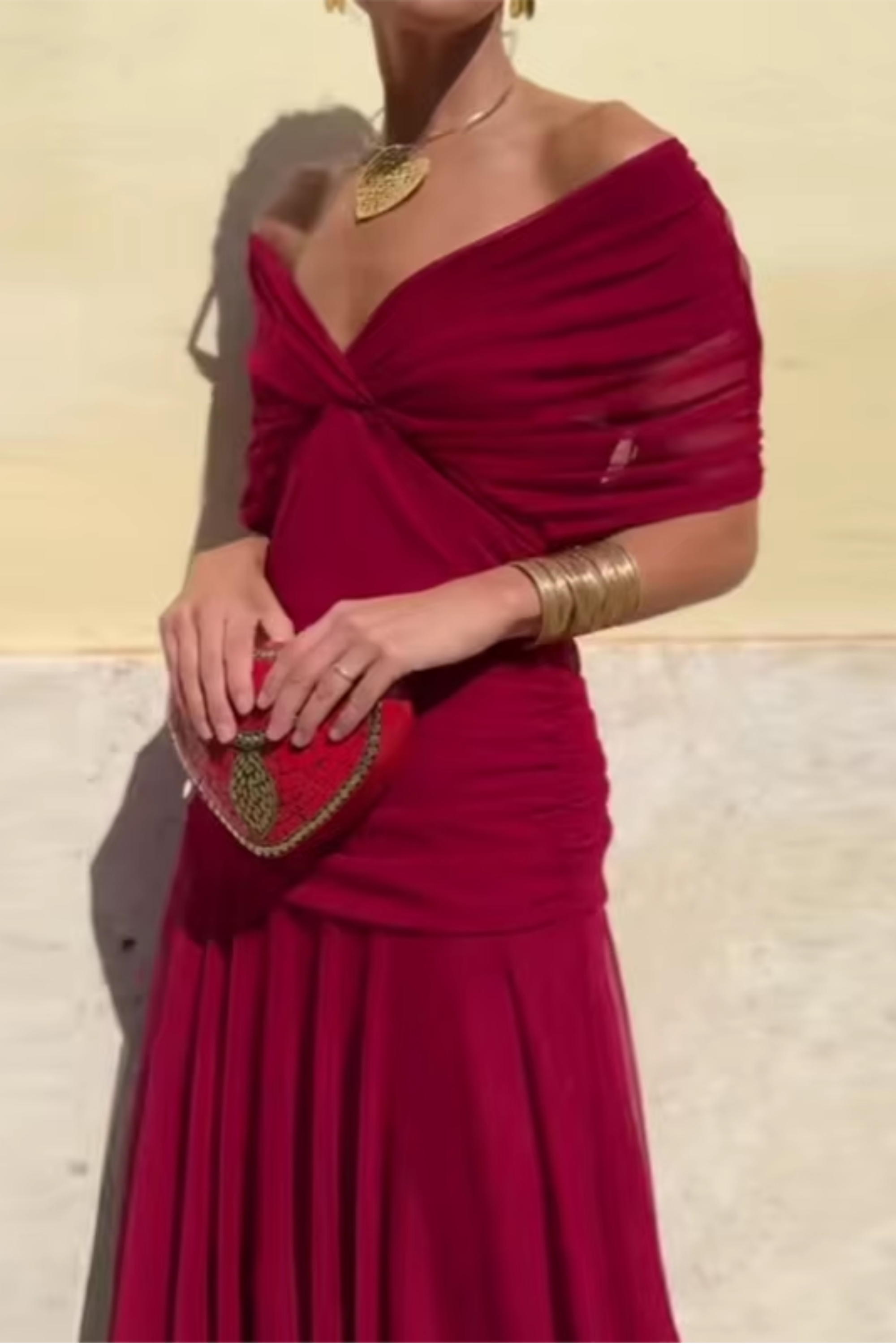 Wrap Maxi Dress with Flutter Sleeves and Sheer Overlay