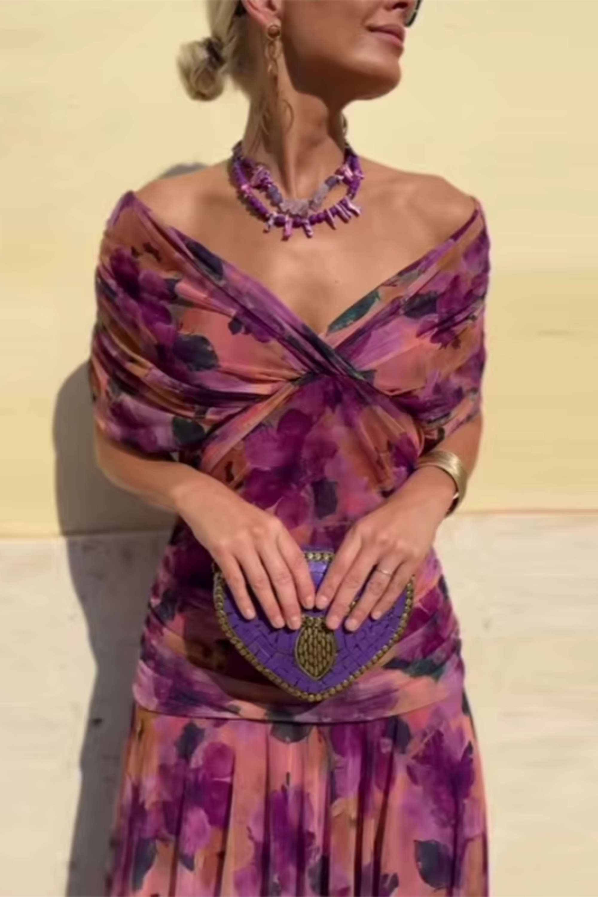 Wrap Maxi Dress with Flutter Sleeves and Sheer Overlay