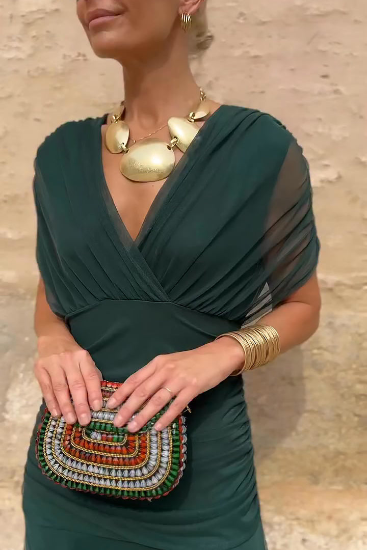 Wrap Maxi Dress with Flutter Sleeves and Sheer Overlay