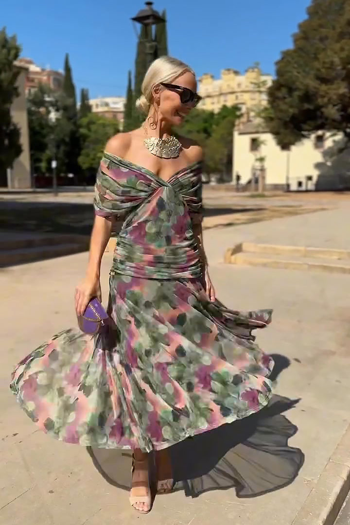 Wrap Maxi Dress with Flutter Sleeves and Sheer Overlay