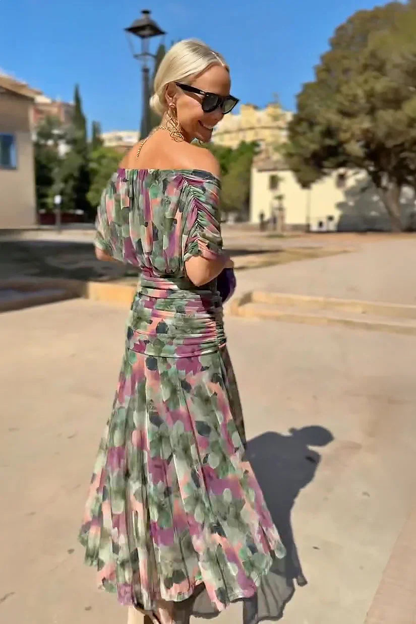 Wrap Maxi Dress with Flutter Sleeves and Sheer Overlay
