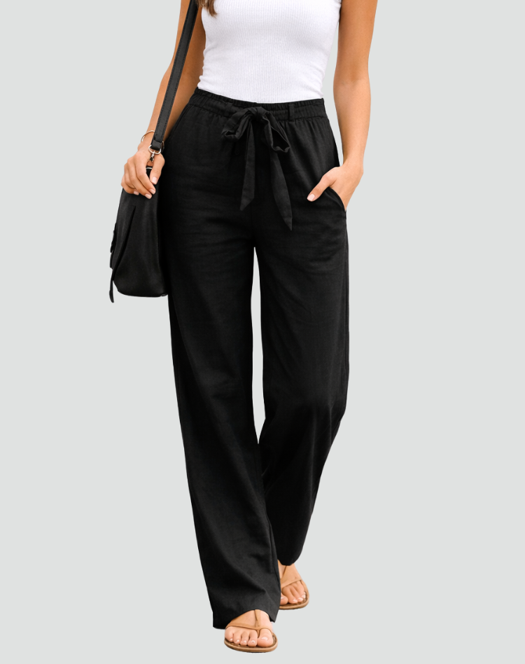 Wide-Leg Linen Trousers with Pleated Tie Waist