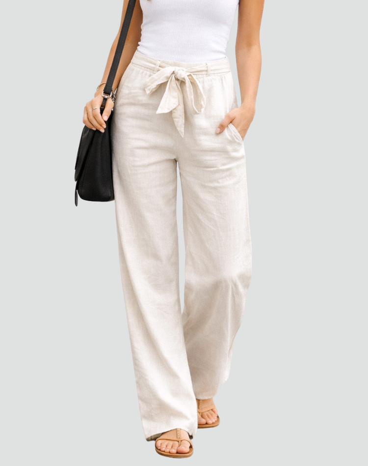 Wide-Leg Linen Trousers with Pleated Tie Waist