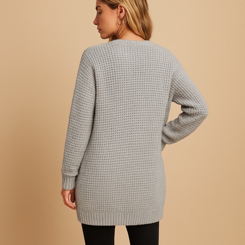 Cardigan long tricoté pour femme, ouvert sur le devant et doté de poches