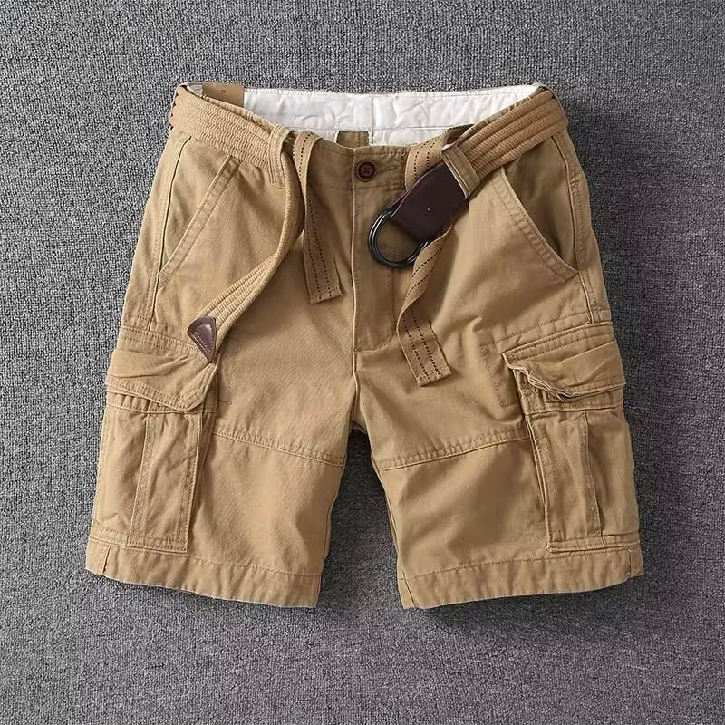 Men's Cargo Shorts with D-Ring Belt and Side Pockets