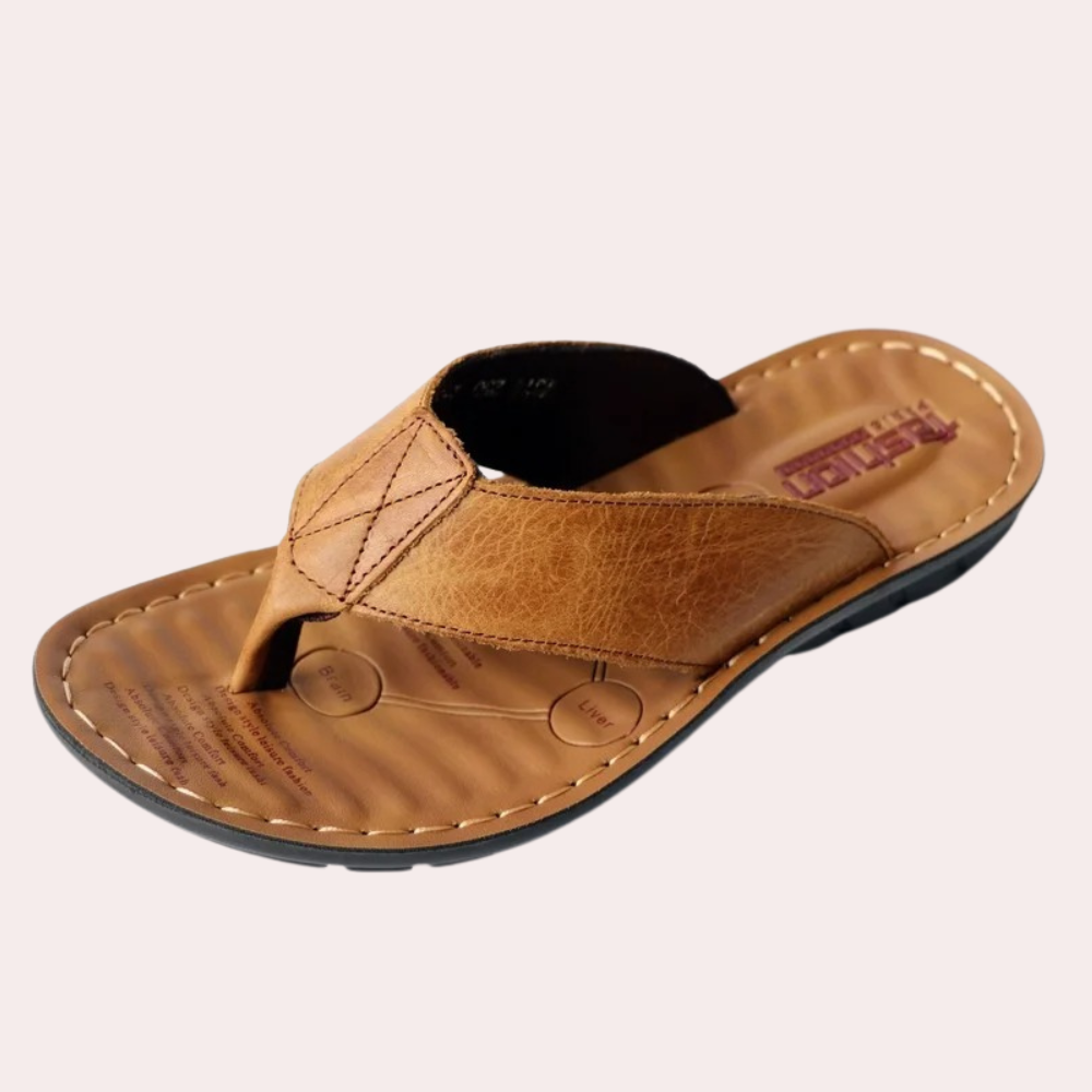 Leather Flip Flops with Stitched Strap