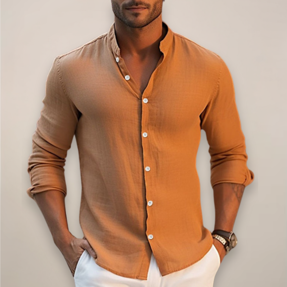 Cotton-Linen Shirt with Rolled-Up Sleeves