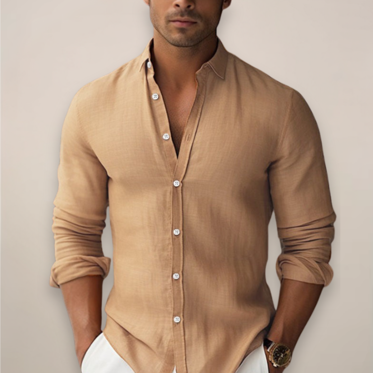 Cotton-Linen Shirt with Rolled-Up Sleeves