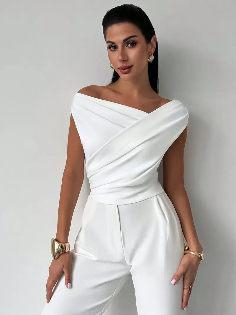 Draped Off-Shoulder Top with Wrap Detail
