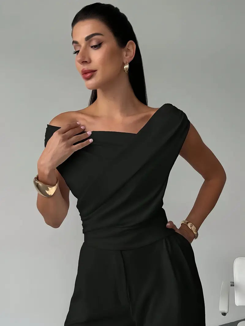 Draped Off-Shoulder Top with Wrap Detail