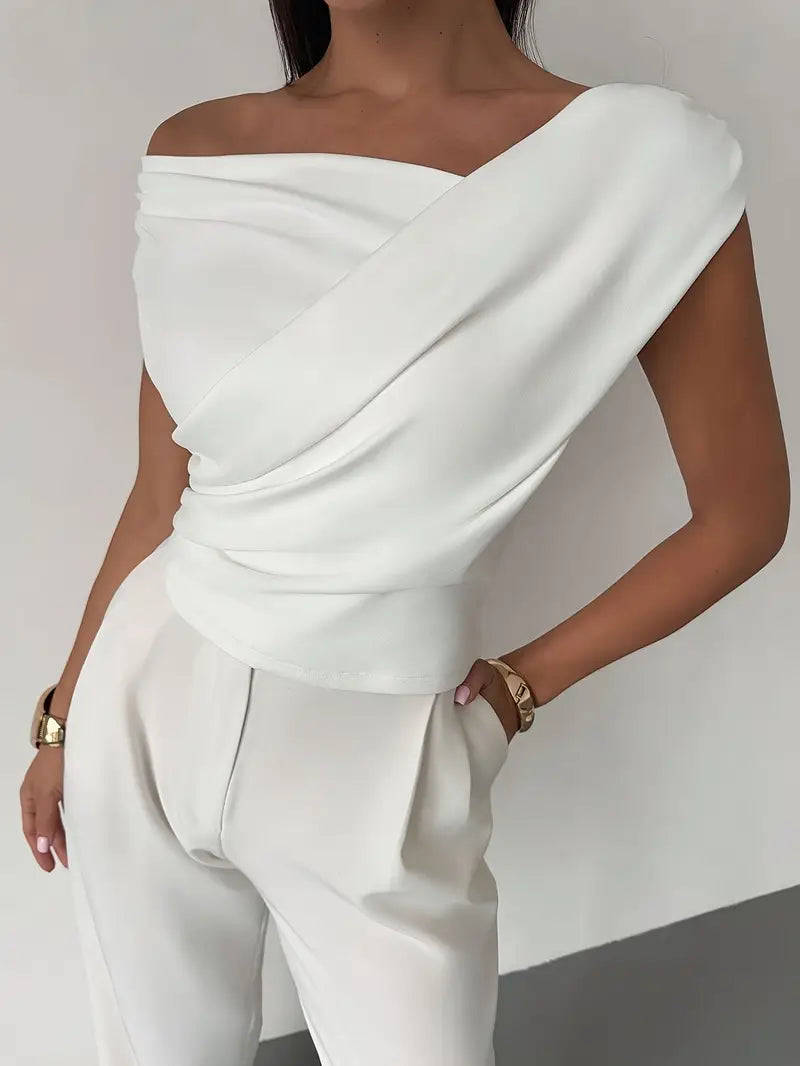Draped Off-Shoulder Top with Wrap Detail