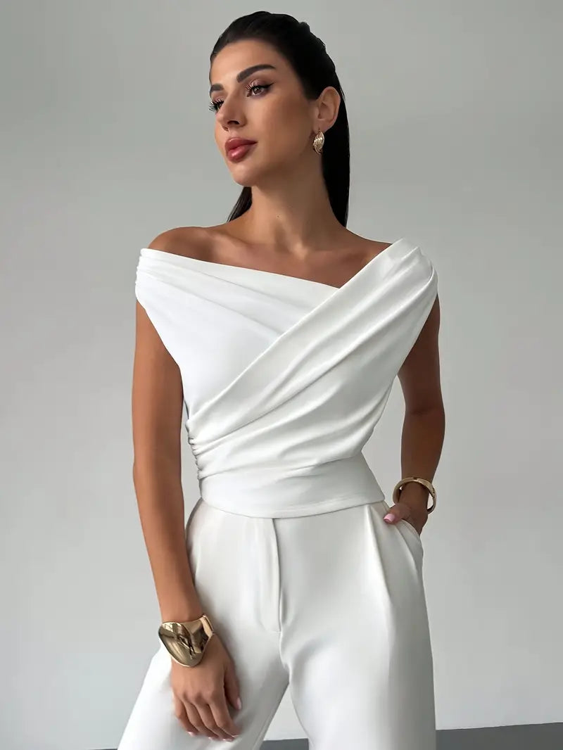 Draped Off-Shoulder Top with Wrap Detail