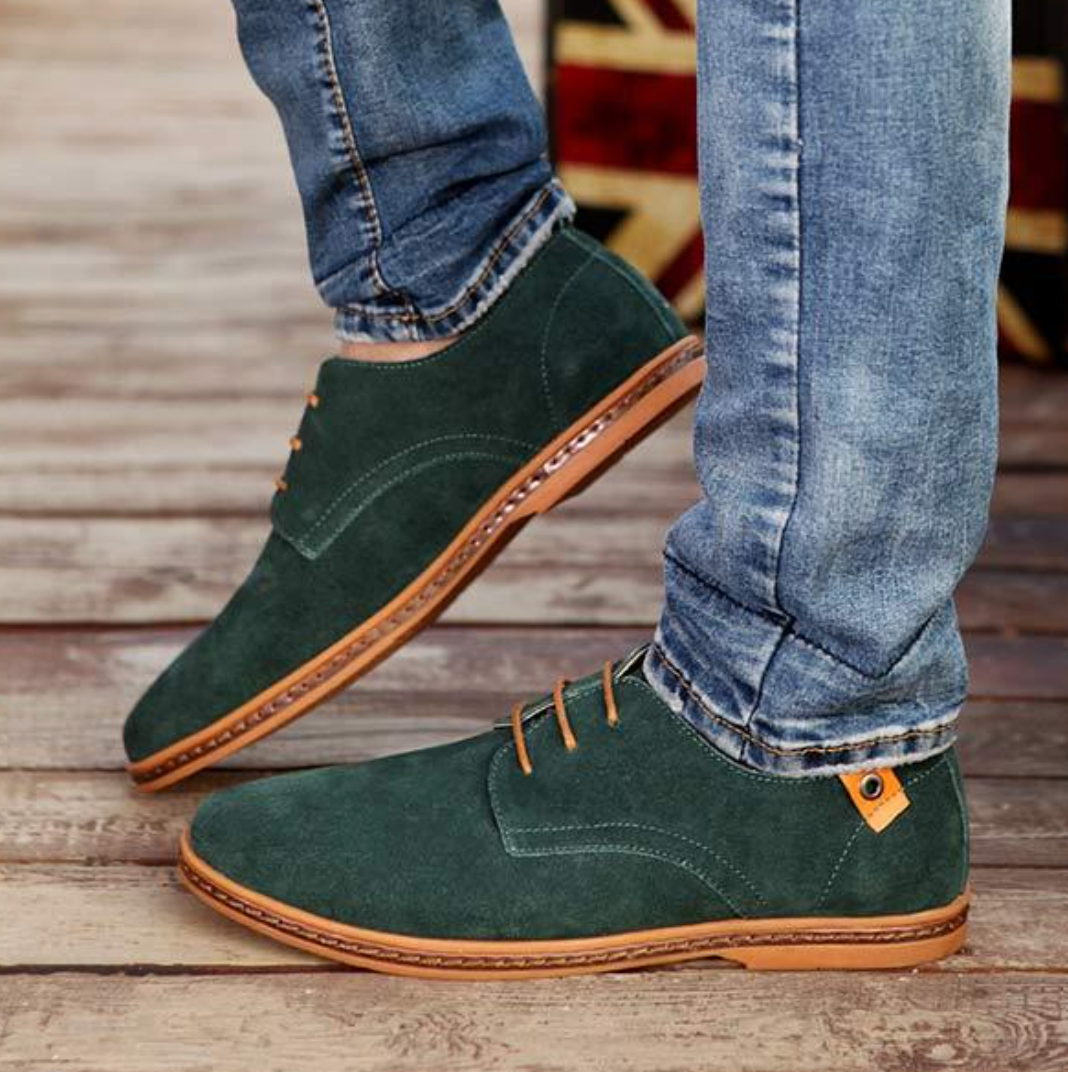 Men's Suede Lace-Up Derby Shoes with Contrast Sole