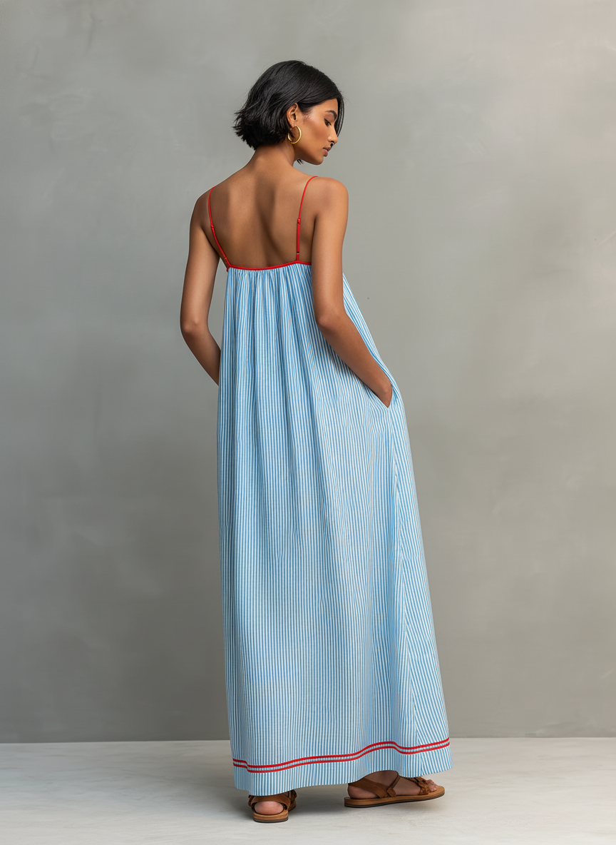 Striped Cami Maxi Dress with Contrast Trim