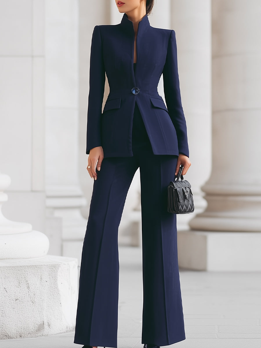 Ensemble blazer ajusté et pantalon large pour femme
