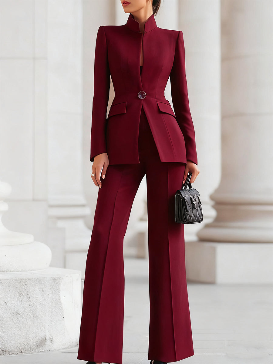 Ensemble blazer ajusté et pantalon large pour femme