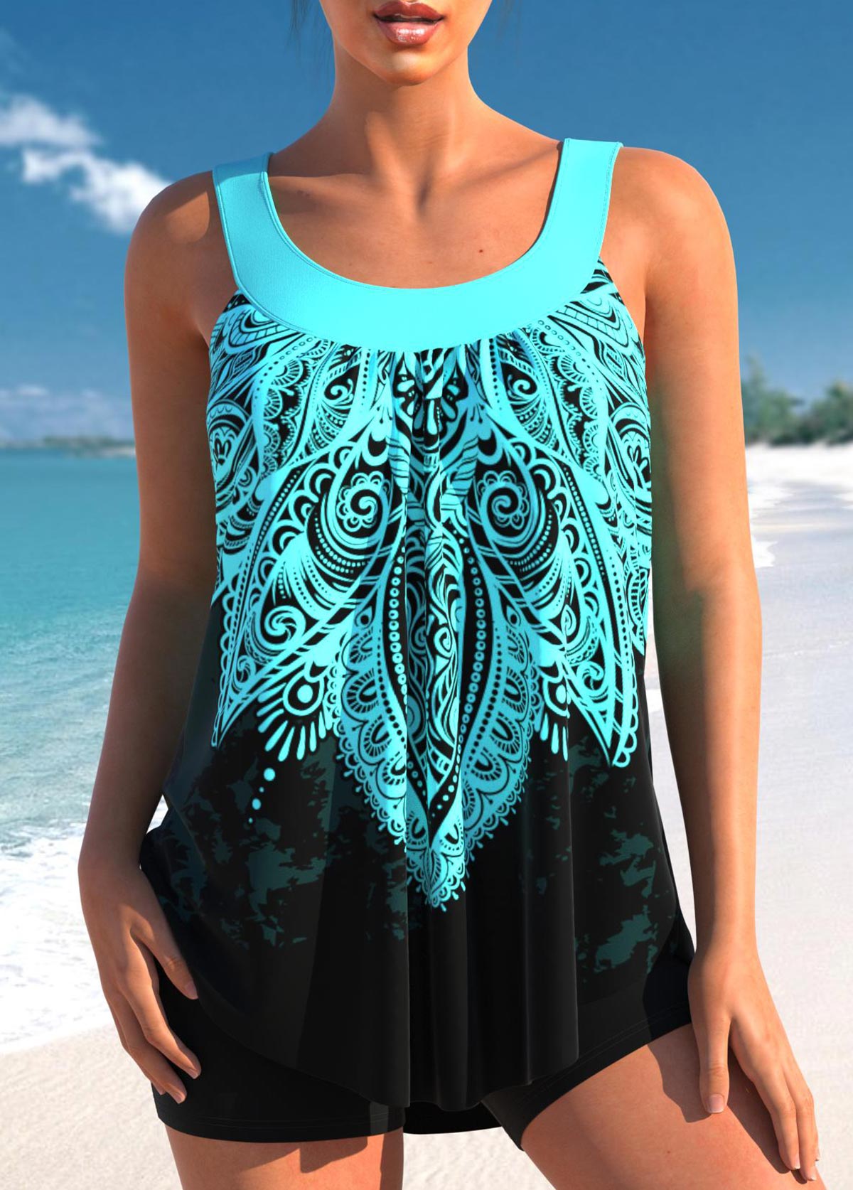 Tankini Swim Set with Tie-Front Detail