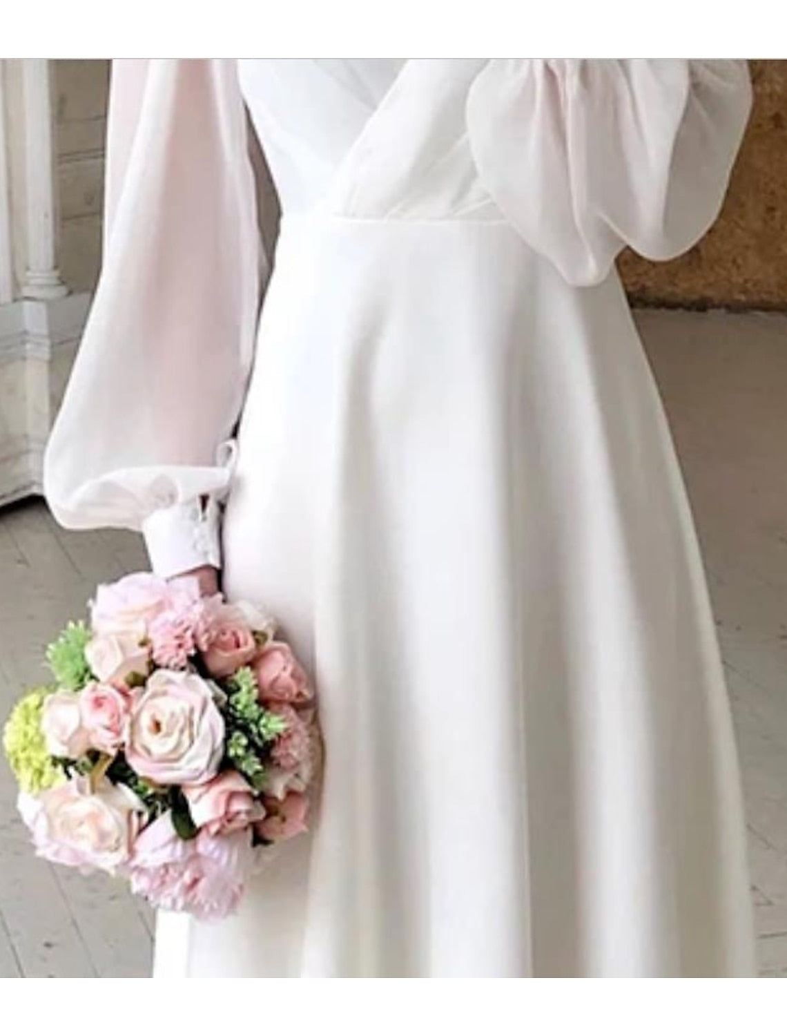 Women's Long Sleeve V-Neck Bridal Midi Dress