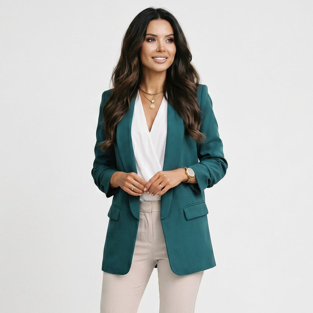 Blazer ajusté pour femme | Veste droite à un bouton avec revers crantés