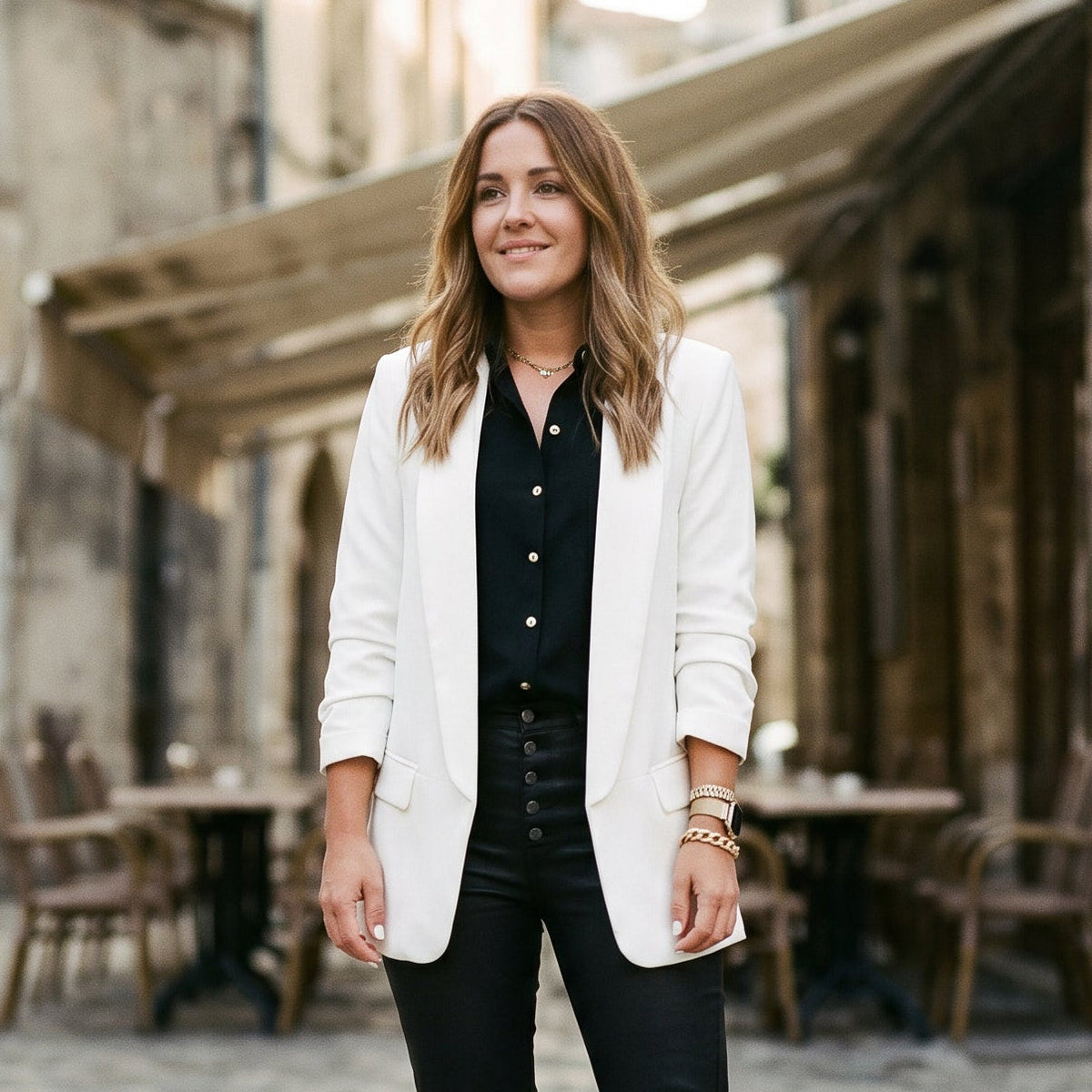 Blazer ajusté pour femme | Veste droite à un bouton avec revers crantés