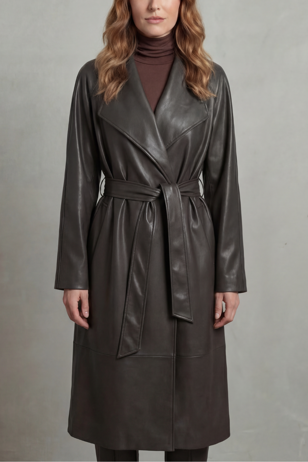 Trench-coat ceinturé pour femme en similicuir
