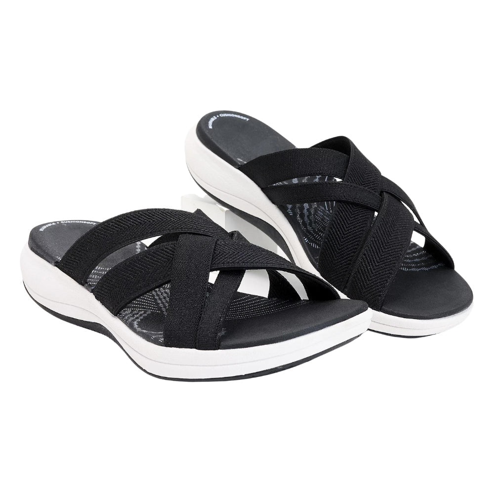 Slide Sandals with Crisscross Straps and Cushioned Sole