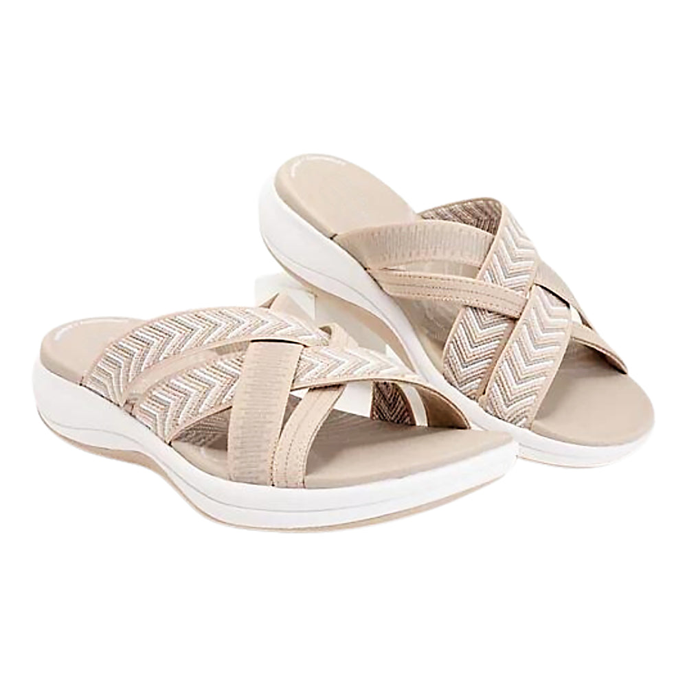 Slide Sandals with Crisscross Straps and Cushioned Sole
