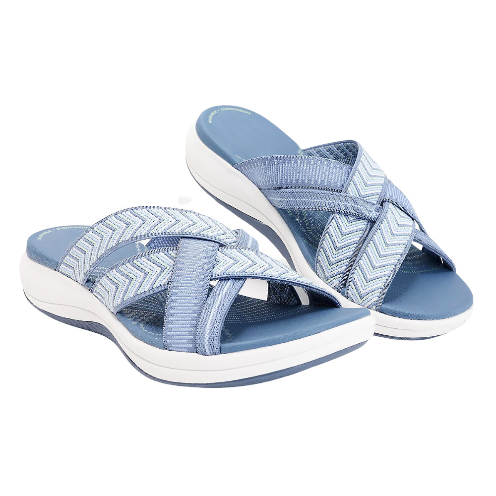 Slide Sandals with Crisscross Straps and Cushioned Sole