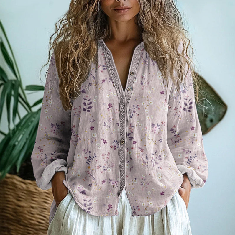 Women's Floral Linen Blend Blouse