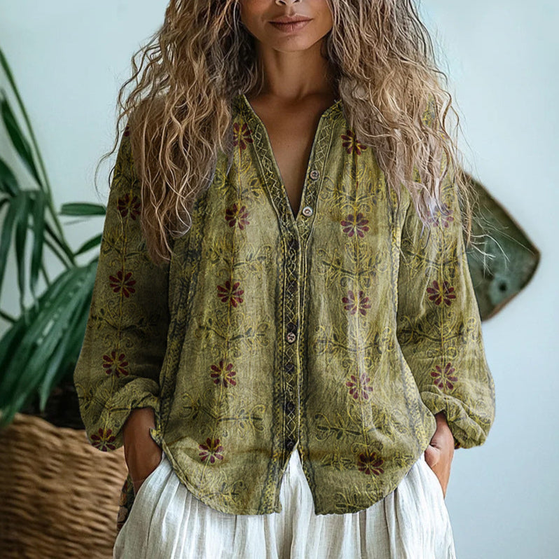Women's Floral Linen Blend Blouse