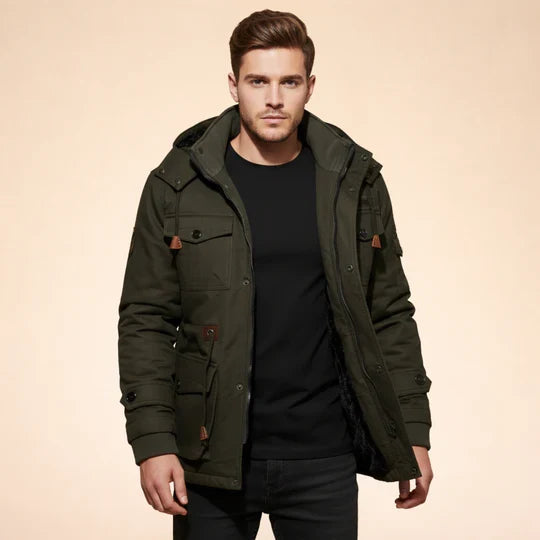 Men's Water-Repellent Winter Jacket with Hood