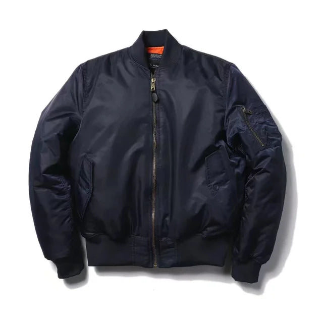 Nylon MA1 Bomber Jacket with Zip Front and Flap Pockets