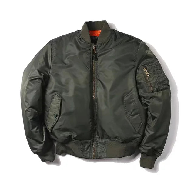 Nylon MA1 Bomber Jacket with Zip Front and Flap Pockets