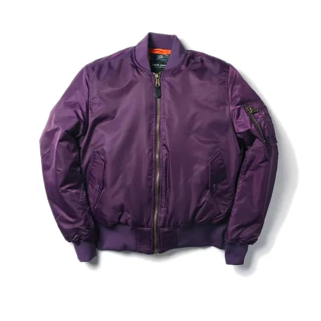 Nylon MA1 Bomber Jacket with Zip Front and Flap Pockets